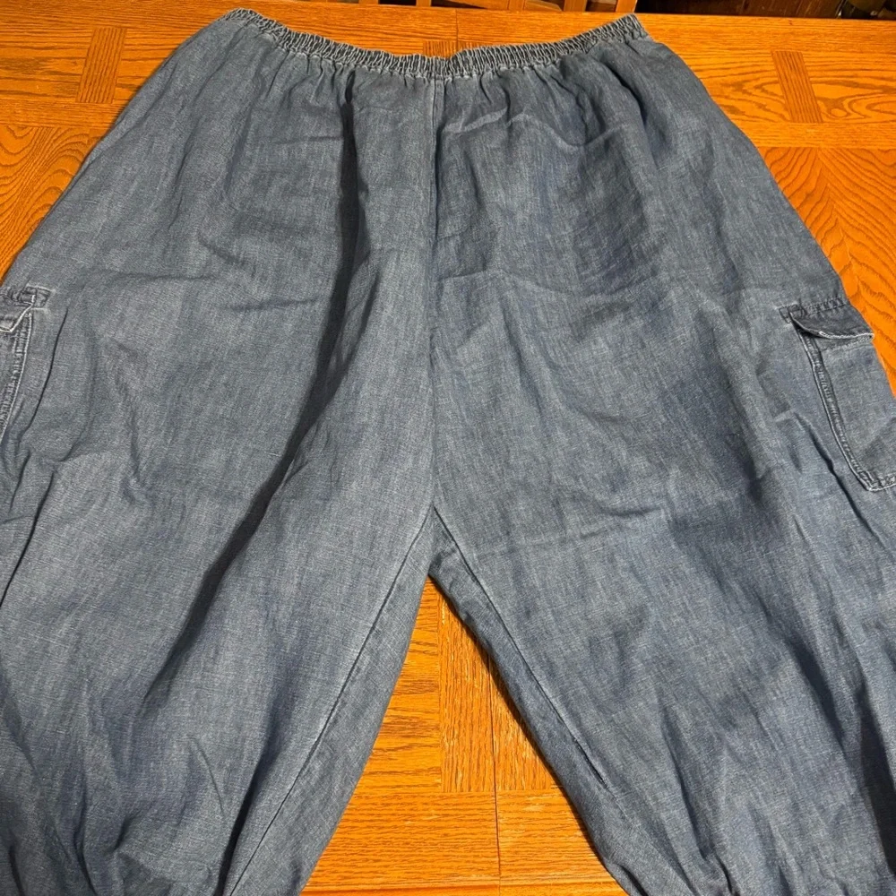Lucy & Yak Rumi Cargo Denim Balloon Pants UK 24 or US 20 Elastic Waist Pull-on - Picture 2 of 15